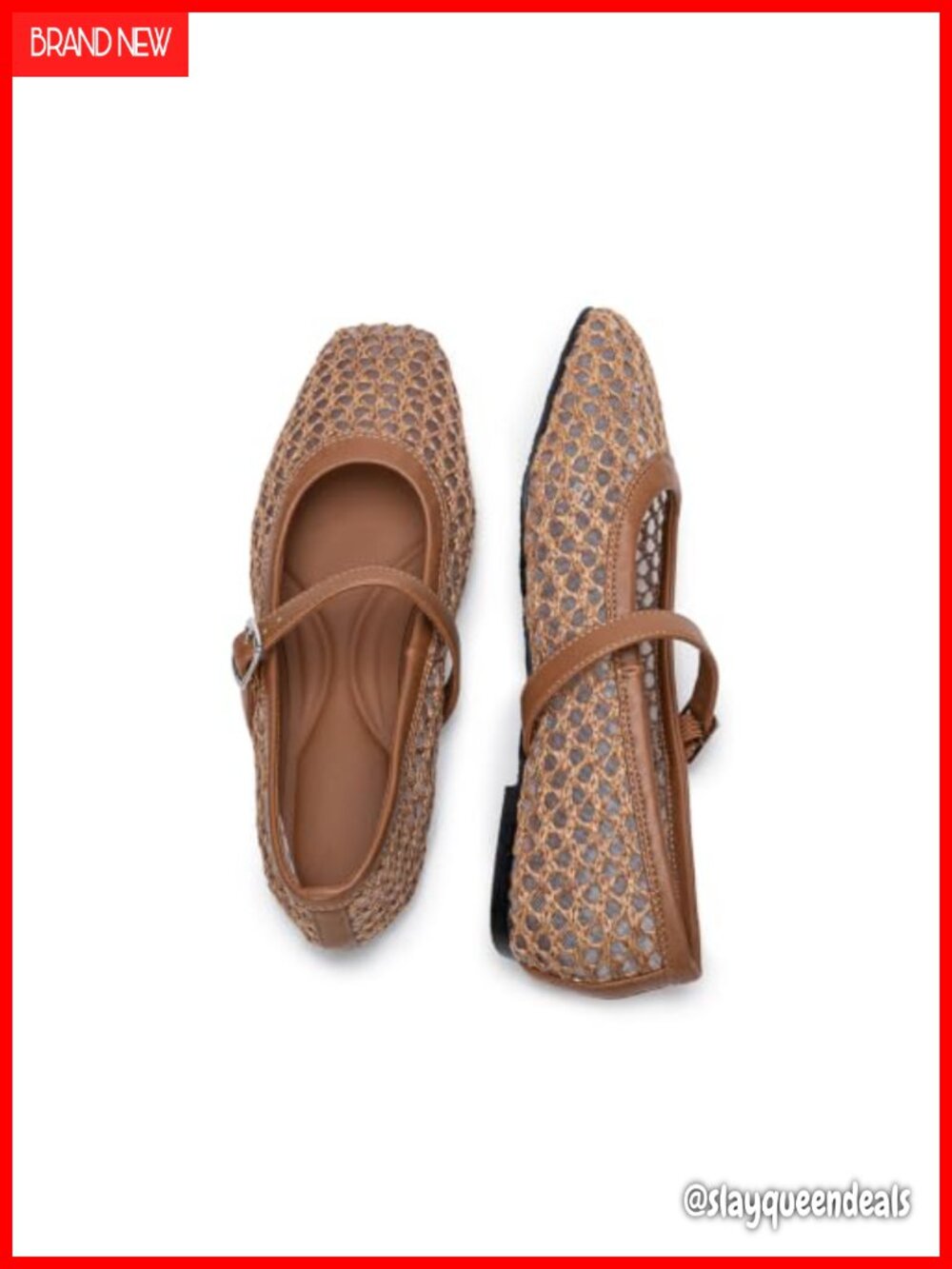 Woven Mesh Mary Jane Flats Square Toe Buckle Comfortable Casual